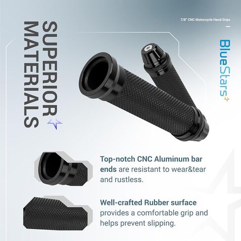 Bluestars CNC الألومنيوم المطاط دراجة نارية يدوية قبضة المقاود 7/8 " - متوافقة مع الدراجات الرياضية Scooters الدراجات البخارية - Nonslip مريحة دائمة in Saudi Arabia