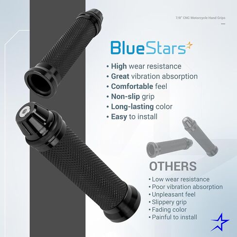 Bluestars CNC الألومنيوم المطاط دراجة نارية يدوية قبضة المقاود 7/8 " - متوافقة مع الدراجات الرياضية Scooters الدراجات البخارية - Nonslip مريحة دائمة in Saudi Arabia