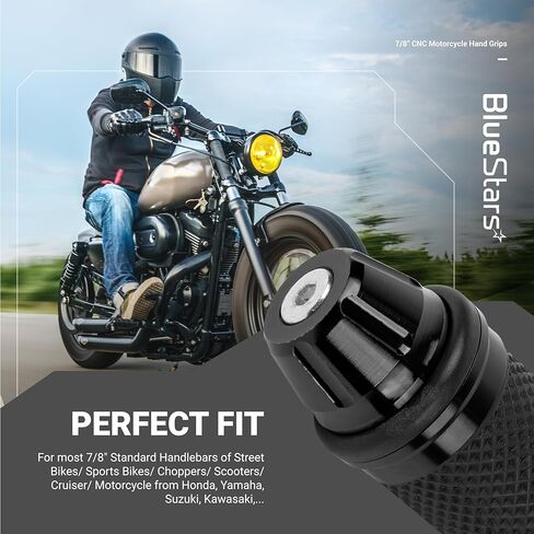 Bluestars CNC الألومنيوم المطاط دراجة نارية يدوية قبضة المقاود 7/8 " - متوافقة مع الدراجات الرياضية Scooters الدراجات البخارية - Nonslip مريحة دائمة in Saudi Arabia