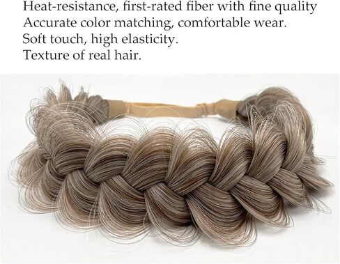 TOECWEGR Synthetic Hair Braided Headband Classic Wide Strands Wedding Disorderly Fluffy Braids Wig Band Women Beauty Accessory in Saudi Arabia