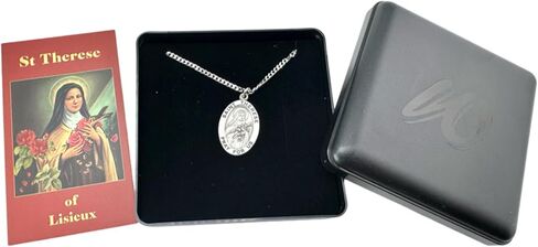 Westmon Works St Therese Pewter مجموعة الميدالية المعدنية الإيطالية على سلسلة من الفولاذ المقاوم للصدأ مع بطاقة مقدسة معبأة in Saudi Arabia