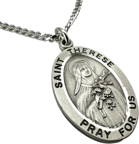 Westmon Works St Therese Pewter مجموعة الميدالية المعدنية الإيطالية على سلسلة من الفولاذ المقاوم للصدأ مع بطاقة مقدسة معبأة in Saudi Arabia