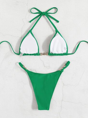 SHENHE Women's Sexy Bikini Sets Ring Triangle Tie Bathing Suits 2 Piece Swimsuits in Saudi Arabia