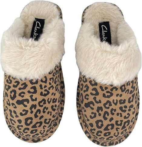Clarks Womens Open Back Suede Leather Comfort Clog Slipper JMS0583C - Plush Faux Fur Trim - Indoor Outdoor House Slippers For Women (8 M US, Navy) in Saudi Arabia