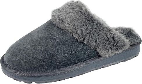Clarks Womens Open Back Suede Leather Comfort Clog Slipper JMS0583C - Plush Faux Fur Trim - Indoor Outdoor House Slippers For Women (8 M US, Navy) in Saudi Arabia