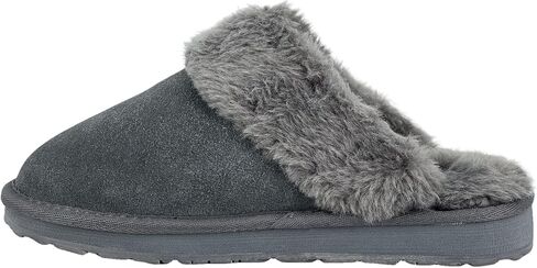 Clarks Womens Open Back Suede Leather Comfort Clog Slipper JMS0583C - Plush Faux Fur Trim - Indoor Outdoor House Slippers For Women (8 M US, Navy) in Saudi Arabia