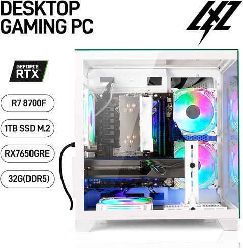 LXZ Gaming PC CORTOP CORE I5-12400F ، GEFORCE RTX 4060 8G ، 32G DDR4 RAM ، 1TB NVME SSD ، الكمبيوتر البرج المسبق للمنزل والمكتب (أبيض) in Kuwait