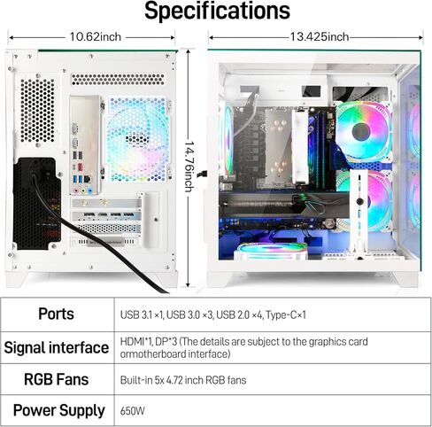 LXZ Gaming PC CORTOP CORE I5-12400F ، GEFORCE RTX 4060 8G ، 32G DDR4 RAM ، 1TB NVME SSD ، الكمبيوتر البرج المسبق للمنزل والمكتب (أبيض) in Kuwait