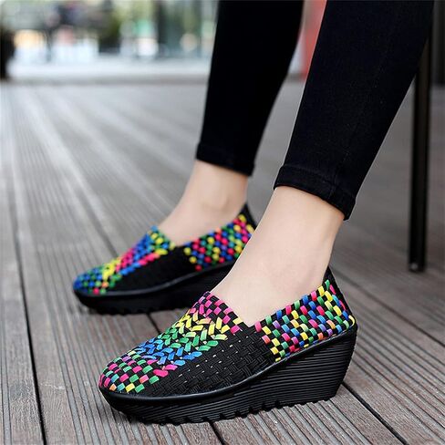 Veroders Women's Woven Elastic Platform Sandals Platform Wedge Sandals for Women Slip-On Wedge Pumps Handmade Breathable Comfortable Fashion Shoes in Saudi Arabia
