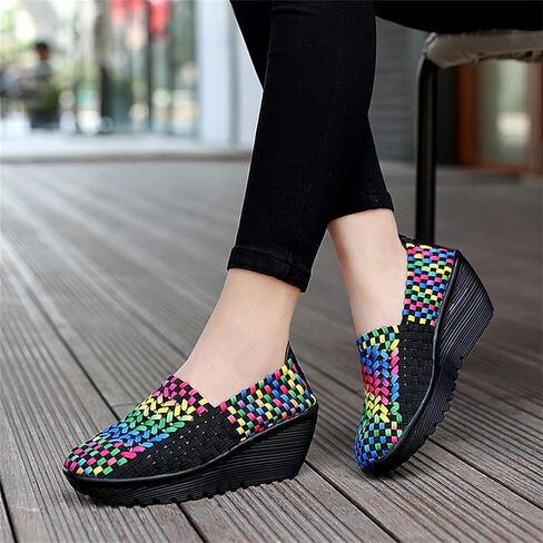 Veroders Women's Woven Elastic Platform Sandals Platform Wedge Sandals for Women Slip-On Wedge Pumps Handmade Breathable Comfortable Fashion Shoes in Saudi Arabia
