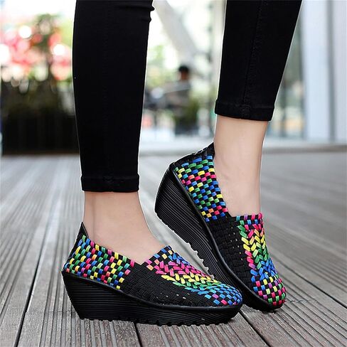 Veroders Women's Woven Elastic Platform Sandals Platform Wedge Sandals for Women Slip-On Wedge Pumps Handmade Breathable Comfortable Fashion Shoes in Saudi Arabia
