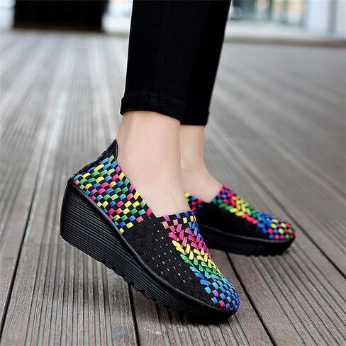 Veroders Women's Woven Elastic Platform Sandals Platform Wedge Sandals for Women Slip-On Wedge Pumps Handmade Breathable Comfortable Fashion Shoes in Saudi Arabia