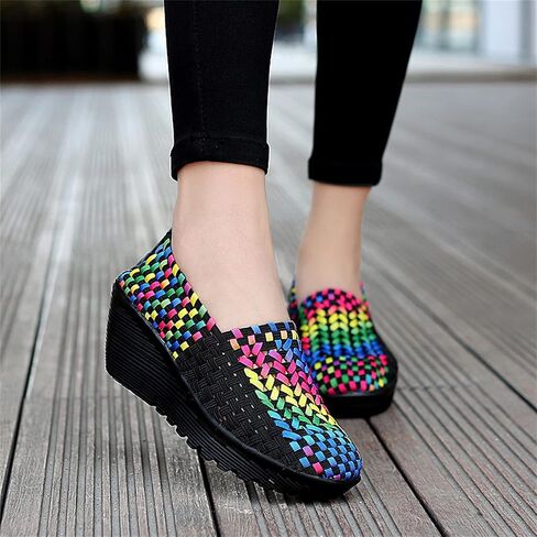 Veroders Women's Woven Elastic Platform Sandals Platform Wedge Sandals for Women Slip-On Wedge Pumps Handmade Breathable Comfortable Fashion Shoes in Saudi Arabia