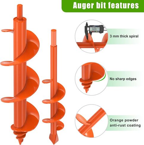 2Pack Auger Drill Bit for Planting, 1.6x16'' & 3x12'' Post Hole Digger, Spiral Garden Earth Auger Drill Bit for Fence Posts, Bulbs, Plants, Fits 3/8" Hex Drive Drill in Saudi Arabia