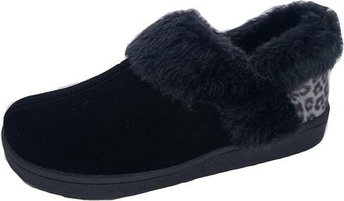 Clarks Womens Suede Leather Ankle Bootie Slipper JMH2034 - Plush Faux Fur Lined - Indoor Outdoor House Slippers For Women (8 M US, Brown/Brown Leopard) in Saudi Arabia