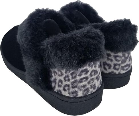 Clarks Womens Suede Leather Ankle Bootie Slipper JMH2034 - Plush Faux Fur Lined - Indoor Outdoor House Slippers For Women (8 M US, Brown/Brown Leopard) in Saudi Arabia