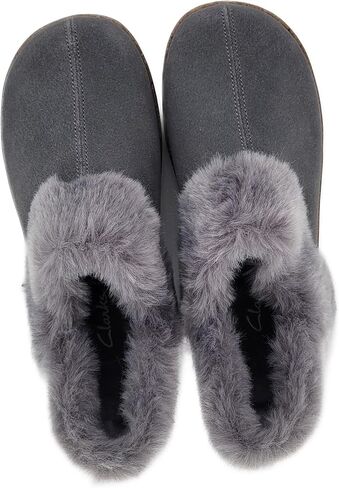 Clarks Womens Suede Leather Clipper JMH2034 - Plush Faux Fur مبطنة - النعال الداخلية في الهواء الطلق للنساء (8 أمتار أمريكية ، نمر بني/بني) in Saudi Arabia