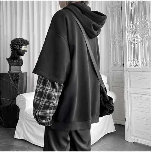 Y2K Goth Patchwork Hoodie Fake Two Pieces Unisex Grunge Emo Hoodie Vintage Oversized Pullover in Kuwait