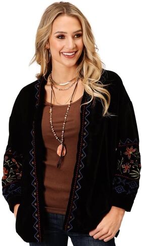 Roper Womens Black Polyester Velvet Open Front Blazer in Saudi Arabia