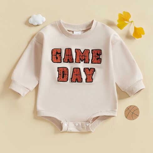 Baby Boy Girl Basketball Outfit Game Day Bubble Romper Long Sleeve Bodysuit Newborn Sweatshirt Infant Fall Clothes in Saudi Arabia