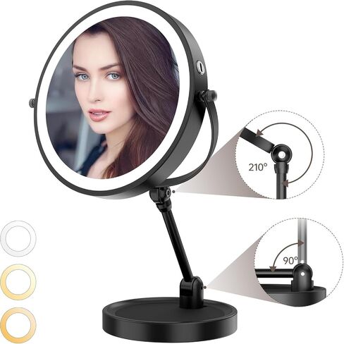 9" Large Height Adjustable Makeup Mirror With Magnification 10X/1X, 4000mAh Rechargeable Led Magnifying Vanity Mirror with Lights, Folding Boom & 360°Swivel 2-Sided Travel Cosmetic Mirror - Chrome in Saudi Arabia