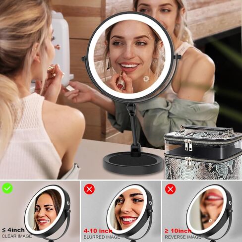 9" Large Height Adjustable Makeup Mirror With Magnification 10X/1X, 4000mAh Rechargeable Led Magnifying Vanity Mirror with Lights, Folding Boom & 360°Swivel 2-Sided Travel Cosmetic Mirror - Chrome in Saudi Arabia