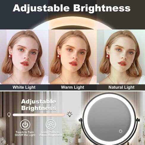 9" Large Height Adjustable Makeup Mirror With Magnification 10X/1X, 4000mAh Rechargeable Led Magnifying Vanity Mirror with Lights, Folding Boom & 360°Swivel 2-Sided Travel Cosmetic Mirror - Chrome in Saudi Arabia