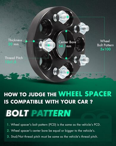 SCITOO 4Pcs Wheel Spacers 20mm 5x100 Bore 54.1mm Studs 12x1.5 5Lug Wheel Spacers Adapters Fit for for Toyota Camry for Toyota Corolla for Toyota for Prius for Toyota Celica Matrix for Lexus CT200h in Saudi Arabia