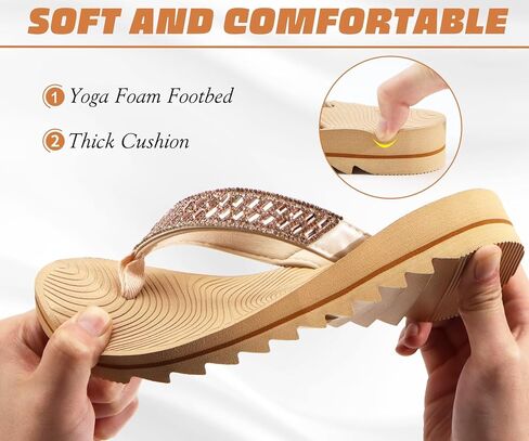 KuaiLu Womens Orthotic Flip Flops with Arch Support Yoga Mat Cushion Fashion Rhinestone Sandals Summer Walking Beach Travel Thong Slides Comfy Plantar Fasciitis Outdoor Sandle White Khaki Size 8 in Saudi Arabia