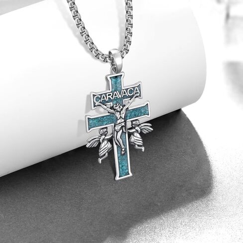 Caravaca Cross Necklace S925 Sterling Silver Turquoise Caravaca Cross Pendant Necklace for Men Christian Jewelry Gifts for Men Women in Saudi Arabia