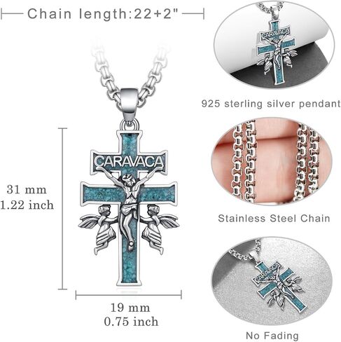Caravaca Cross Necklace S925 Sterling Silver Turquoise Caravaca Cross Pendant Necklace for Men Christian Jewelry Gifts for Men Women in Saudi Arabia