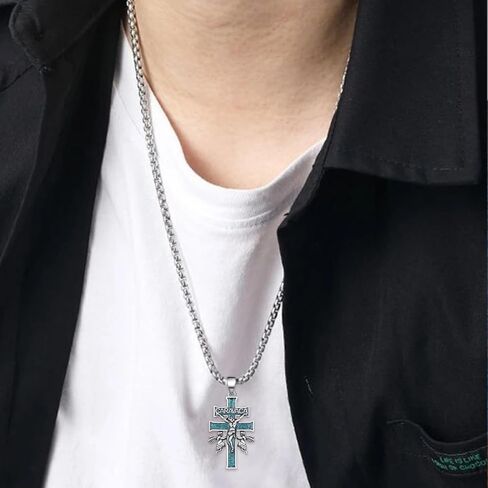 Caravaca Cross Necklace S925 Sterling Silver Turquoise Caravaca Cross Pendant Necklace for Men Christian Jewelry Gifts for Men Women in Saudi Arabia