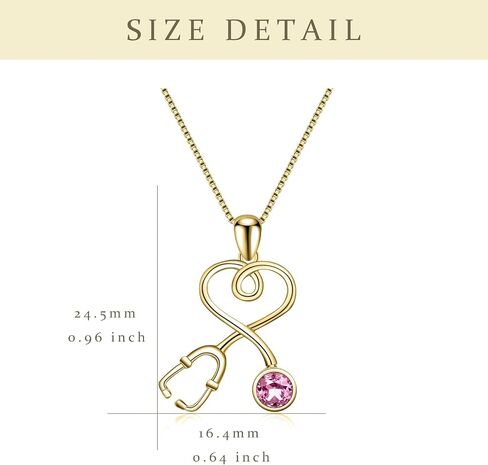 Nurse Gifts for Women 925 Sterling Silver 14K Gold Plated Stethoscope Pendant Necklace with Birthstone Crystal from Austria, Doctor Necklace Jewelry Gifts for RN Medical Students White Coat Ceremony in Kuwait