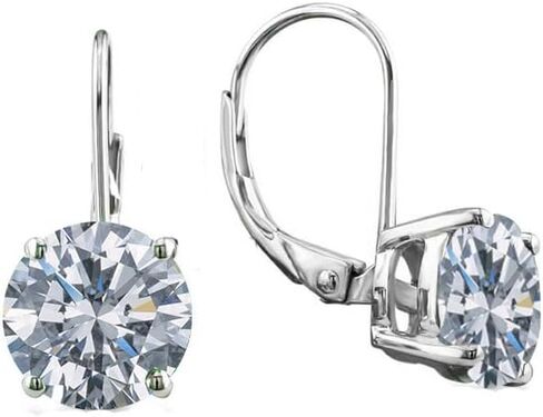Savlano Rhodium Plated 7mm Solitaire cubic Zirconia Leverback Round Cut Drop Accoring - أقراط متدلية للنساء تأتي مع صندوق هدايا Savlano in Kuwait