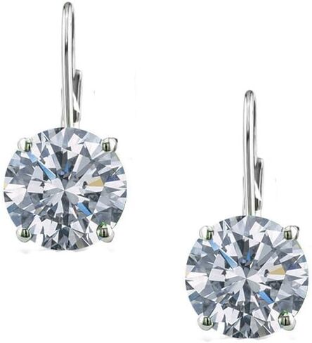 Savlano Rhodium Plated 7mm Solitaire cubic Zirconia Leverback Round Cut Drop Accoring - أقراط متدلية للنساء تأتي مع صندوق هدايا Savlano in Kuwait