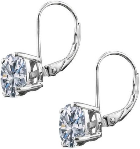 Savlano Rhodium Plated 7mm Solitaire cubic Zirconia Leverback Round Cut Drop Accoring - أقراط متدلية للنساء تأتي مع صندوق هدايا Savlano in Kuwait