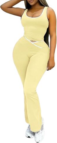 XZLUFNY 2 Piece Workout Sets for Women High Waist Legging with Color Block Sport Tank Top Gym Outfits in Kuwait