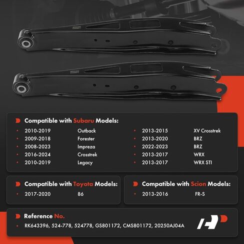 A-Premium 2 x Rear Rearward Lower Control Arm, with Bushing, Compatible with Subaru & Toyota & Scion - 2009-2024 - Outback Forester Impreza Crosstrek Legacy XV Crosstrek BRZ WRX WRX STI 86 FR-S in Saudi Arabia