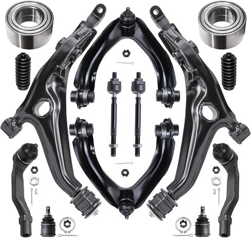Detroit Axle - 14pc Front End Suspension Kit for 1997-2001 Honda CR-V Upper & Lower Control Arms Ball Joints Wheel Bearing Hubs Assembly Inner & Outer Tie Rods Boots 1998 1999 2000 CRV Replacement in Saudi Arabia