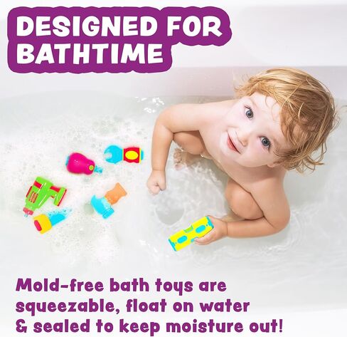 Tub Works® Construction™ Trucks Mold Free Bath Toys, 6 Pack | Sealed, No Hole Bath Toys Design Keeps Moisture Out | Soft, Squeezable & Float on Water | Baby & Toddler Bath Toys | Kids Car Bath Toys in Saudi Arabia
