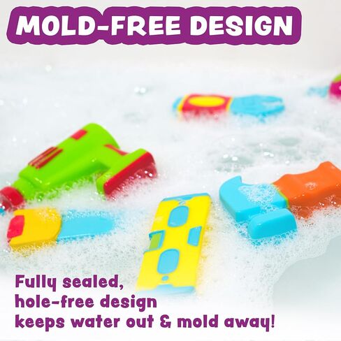 Tub Works® Construction™ Trucks Mold Free Bath Toys, 6 Pack | Sealed, No Hole Bath Toys Design Keeps Moisture Out | Soft, Squeezable & Float on Water | Baby & Toddler Bath Toys | Kids Car Bath Toys in Saudi Arabia
