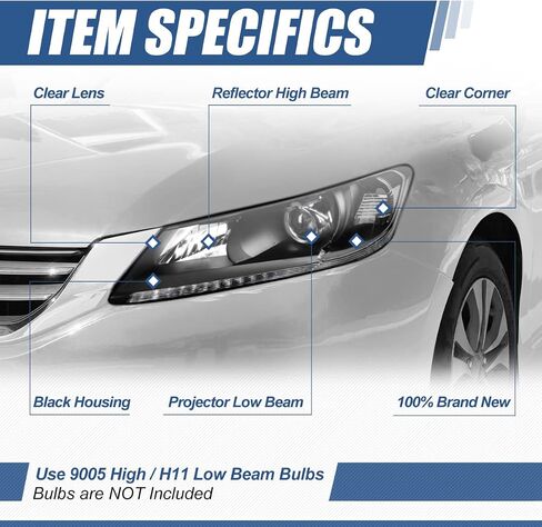 Auto Dynasty Factory Style Projector Headlights Assembly Compatible with Honda Accord 4-Door Sedan 9th Gen 2013-2015, Driver and Passenger Side,Housing Clear Corner (Black) in Saudi Arabia