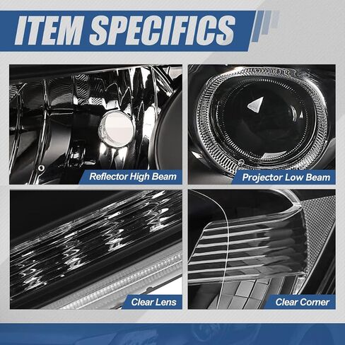 Auto Dynasty Factory Style Projector Headlights Assembly Compatible with Honda Accord 4-Door Sedan 9th Gen 2013-2015, Driver and Passenger Side,Housing Clear Corner (Black) in Saudi Arabia