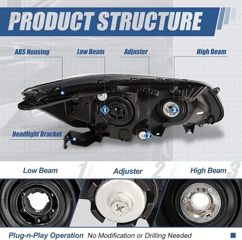 Auto Dynasty Factory Style Projector Headlights Assembly Compatible with Honda Accord 4-Door Sedan 9th Gen 2013-2015, Driver and Passenger Side,Housing Clear Corner (Black) in Saudi Arabia