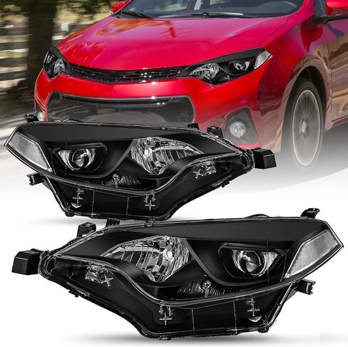 Headlights Assembly Compatible with 2014 2015 2016 Toyota Corolla Base/CE/C/LE Eco/LE/L/S Plus/S/Special Edition Sedan 4-Door, LED Headlamps Black Housing with Clear Reflector in Kuwait