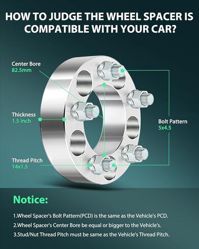 Scitoo 5x4.5 فواصل العجلات 1.5 بوصة 14x1.5 82.5 فواصل العجلات 5x114.3mm تناسب 2009-2019 لفواصل عجلة تشالنجر 2006-2019 لفواصل عجلة الشاحن 2005-2008 لفروقة العجلة ماغنوم 2pcs الفضة in Saudi Arabia