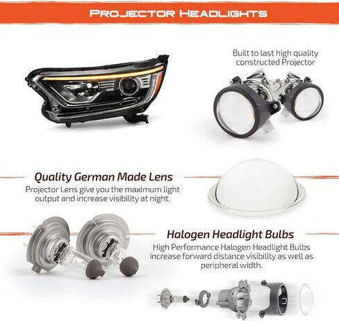 AKKON - Fits 2017-2022 Honda CR-V LX/EX/EX-L 4Dr [Halogen Type] Projector Chrome Headlights Pair w/LED DRL Running Signal Lamp in Saudi Arabia