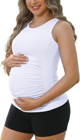 ATTRACO Women's Maternity Tank Tops with Built in Bra Side Ruched Sleeveless Pregnancy Tank in Saudi Arabia