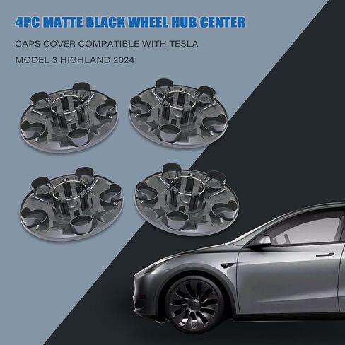 XQSMWF 4PCS CAPS HUB CAPS CENCER COPTION متوافق مع Tesla Model 3 Highland 2024 مجموعة أسود غير لامع من 4 Center Cover Center Cappiece in Saudi Arabia