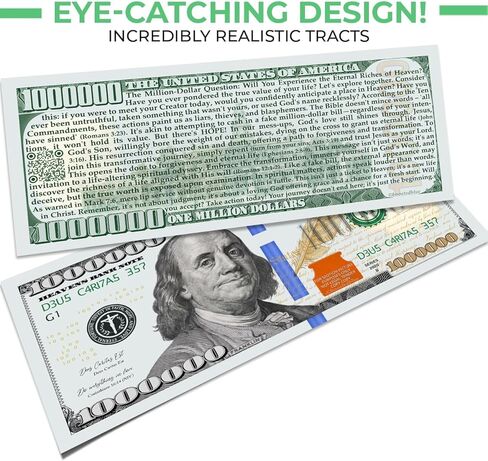 فرانكلين فاتورة مليون دولار | مساحات الإنجيل | 1000000 دولار فاتورة الكتاب المقدس لخلاص | المسارات المسيحية للخلاص | مساحات مسيحية لبطاقات زوار كنيسة التبشير (100 حزمة ، ESV) in Kuwait